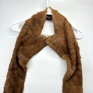 Vintage Real Fox Fur Stole Wrap Shawl Brown Amber Satin Lined 98 Inch (INS)